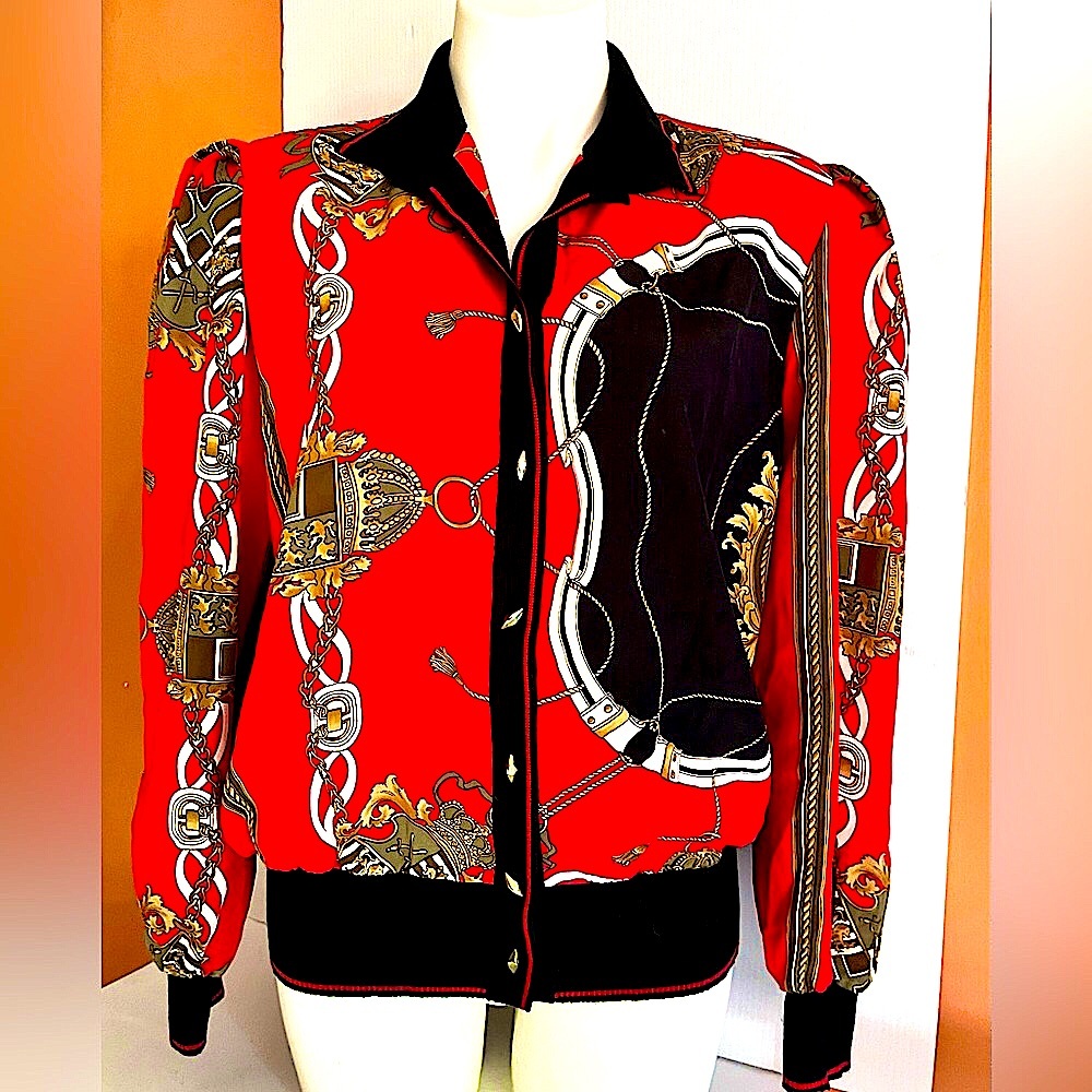 Vintage  GDT TOO Baroque Print Blouse Cardigan Shirt Top